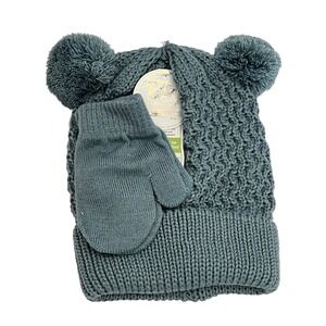 NWT Toby & Me Kids Knit Beanie Hat Mittens Set W/ Pom Poms Toddler size
